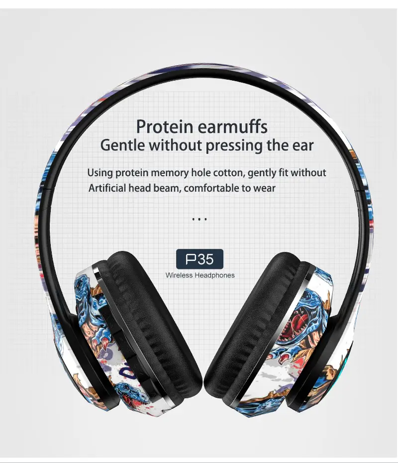 True Wireless Bluetooth Headset P35 Cross Border Graffiti Design β feature 7