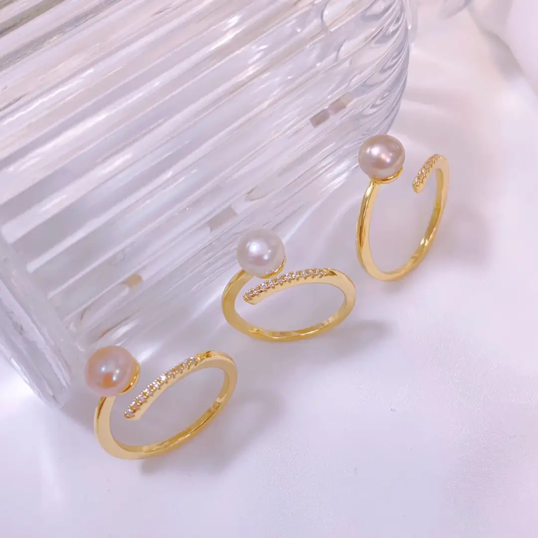 Gold Pearl Adjustable Ring for Girls Gift - Image 2
