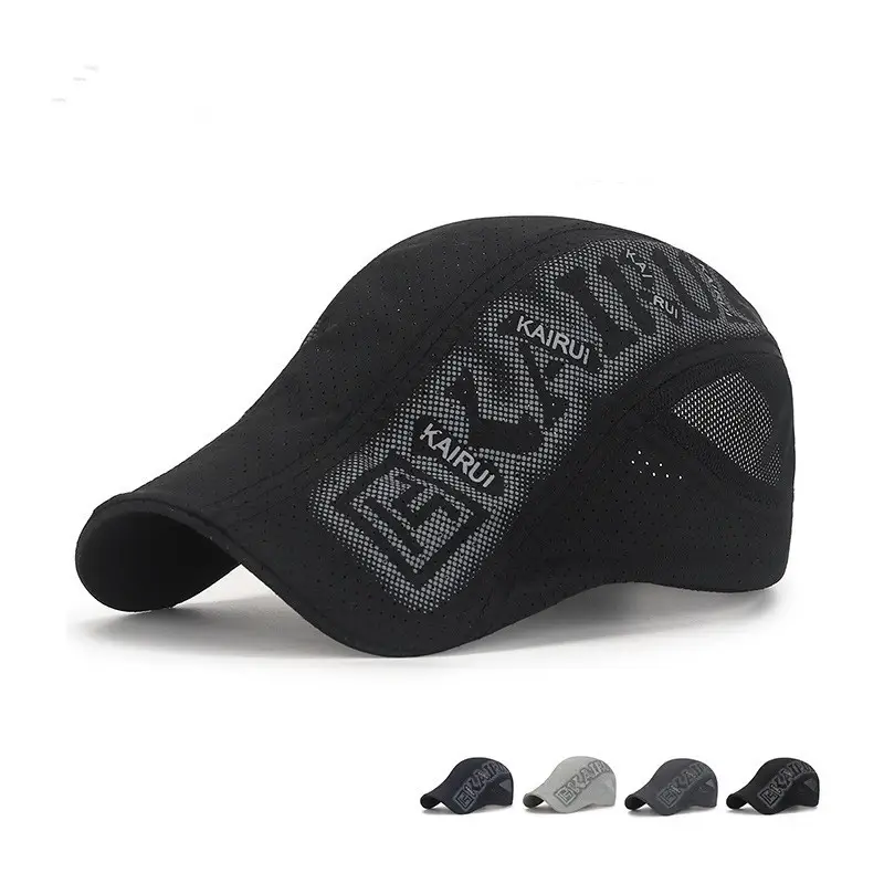 Men's Black Mesh Peaked Cap with Punched Design