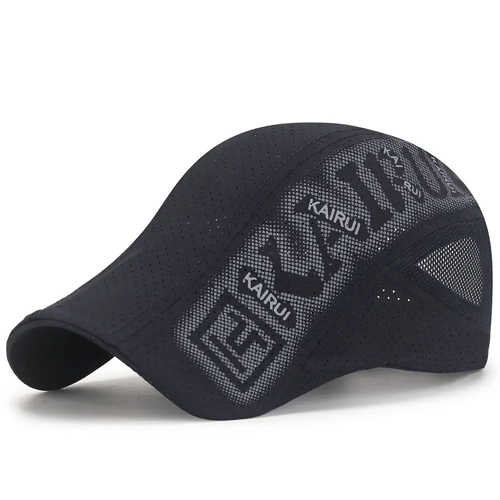 Men's Black Mesh Peaked Cap with Punched Design