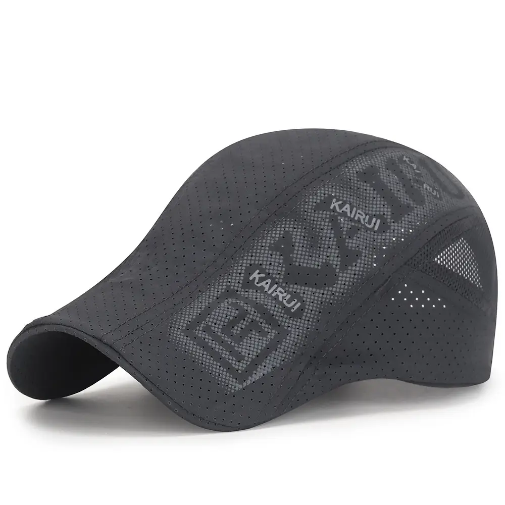 Men's Black Mesh Peaked Cap with Punched Design