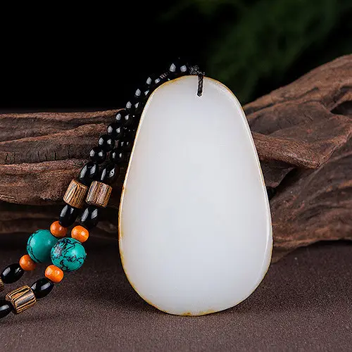 Afghan Jade Lotus Pendant with Green & Orange Beads - Image 5
