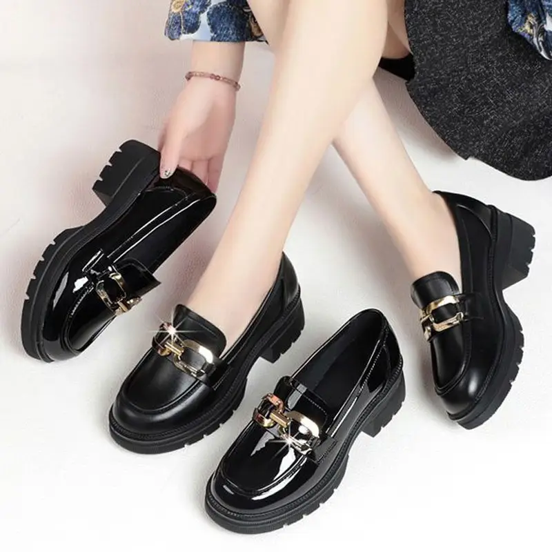 Women's Black Patent Leather Platform Loafers 2024 - Image 6