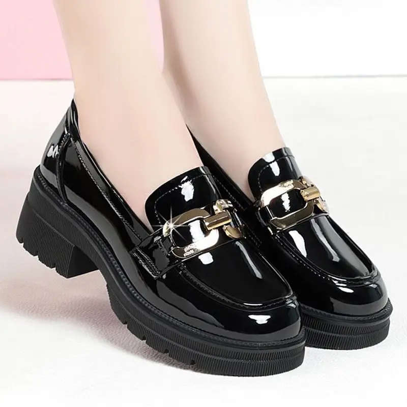Women's Black Patent Leather Platform Loafers 2024 - Image 2