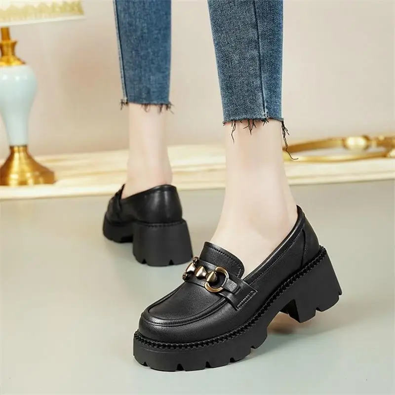 2024 New Women's Shoes Soft Leather All-match Small Leather Shoes for Students Thick-soled Increased Loafers British-style Slip-on Shoes - Image 3
