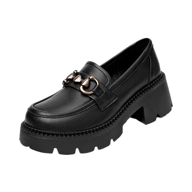 2024 New Women's Shoes Soft Leather All-match Small Leather Shoes for Students Thick-soled Increased Loafers British-style Slip-on Shoes - Image 6