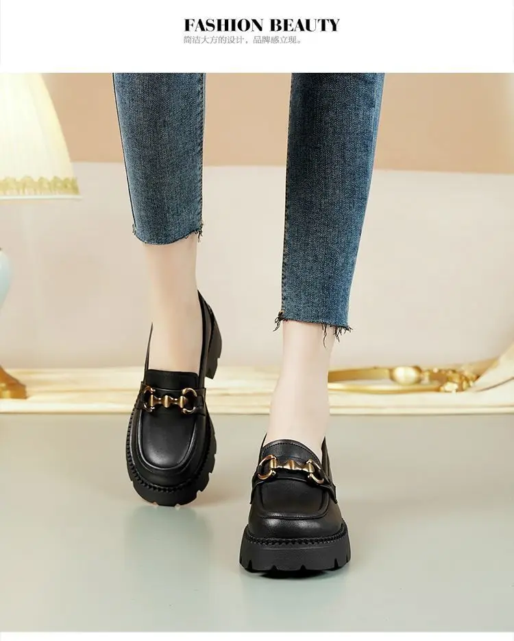 2024 New Women's Shoes Soft Leather All-match Small Leather Shoes for Students Thick-soled Increased Loafers British-style Slip-on Shoes — feature 10