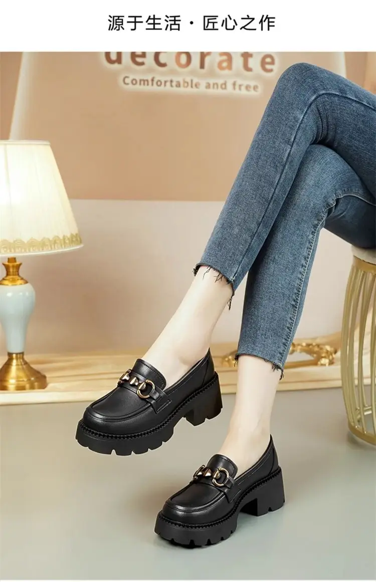 2024 New Women's Shoes Soft Leather All-match Small Leather Shoes for Students Thick-soled Increased Loafers British-style Slip-on Shoes — feature 11