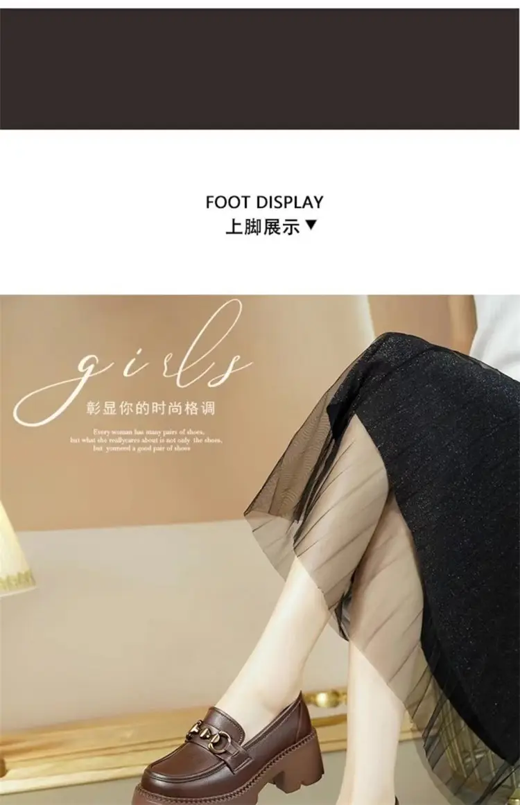 2024 New Women's Shoes Soft Leather All-match Small Leather Shoes for Students Thick-soled Increased Loafers British-style Slip-on Shoes — feature 12