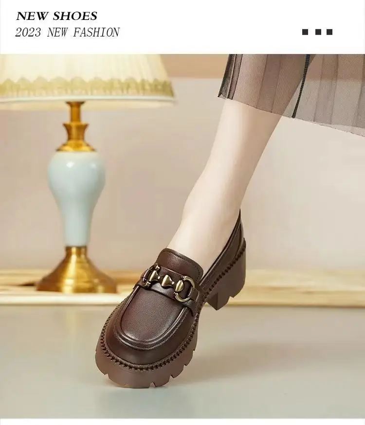 2024 New Women's Shoes Soft Leather All-match Small Leather Shoes for Students Thick-soled Increased Loafers British-style Slip-on Shoes — feature 16