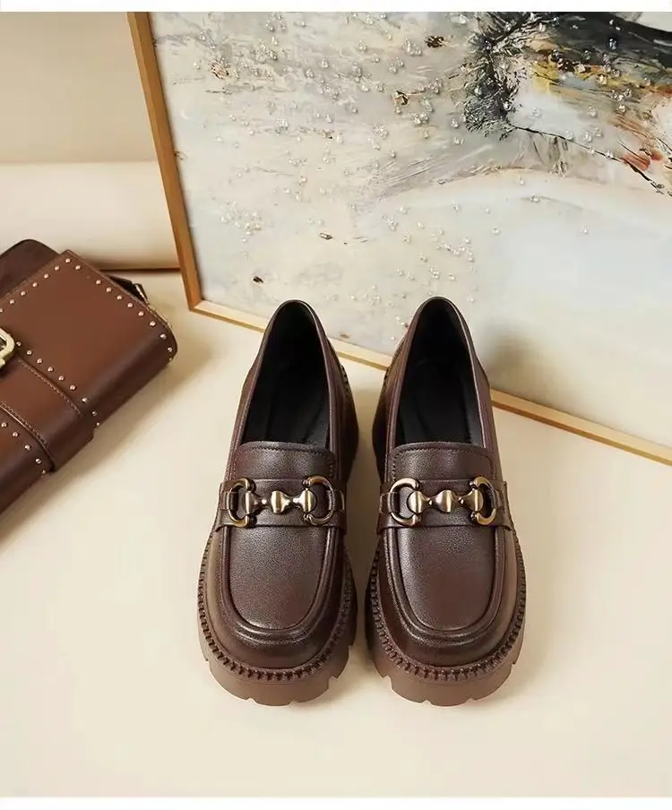 2024 New Women's Shoes Soft Leather All-match Small Leather Shoes for Students Thick-soled Increased Loafers British-style Slip-on Shoes — feature 18