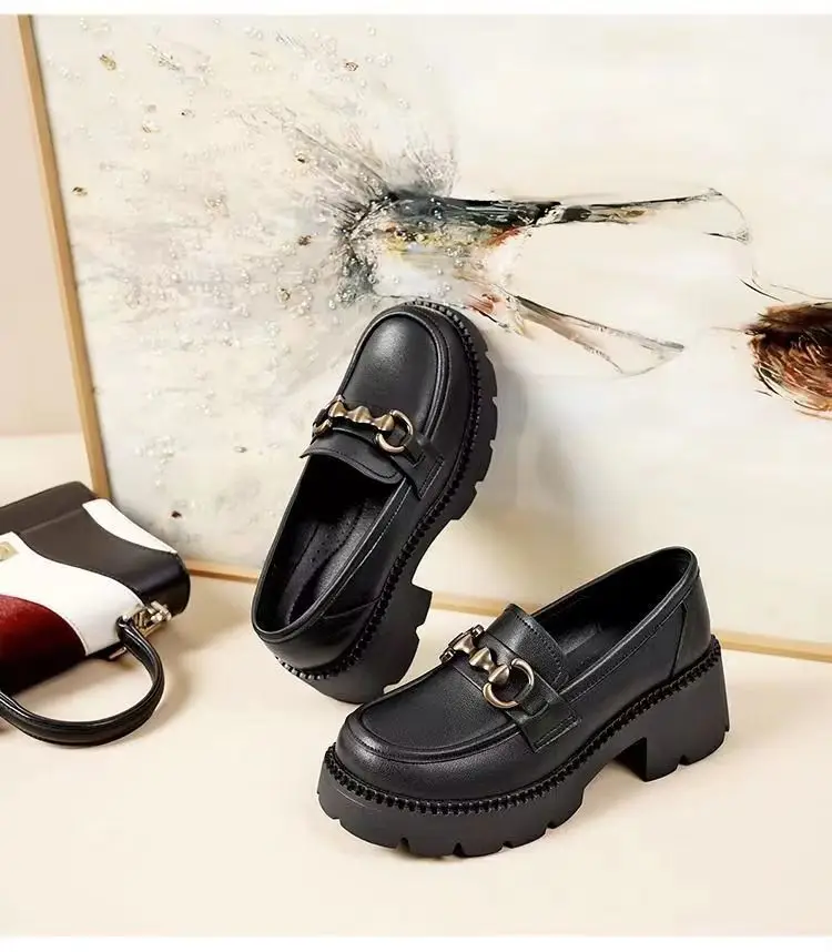 2024 New Women's Shoes Soft Leather All-match Small Leather Shoes for Students Thick-soled Increased Loafers British-style Slip-on Shoes — feature 22