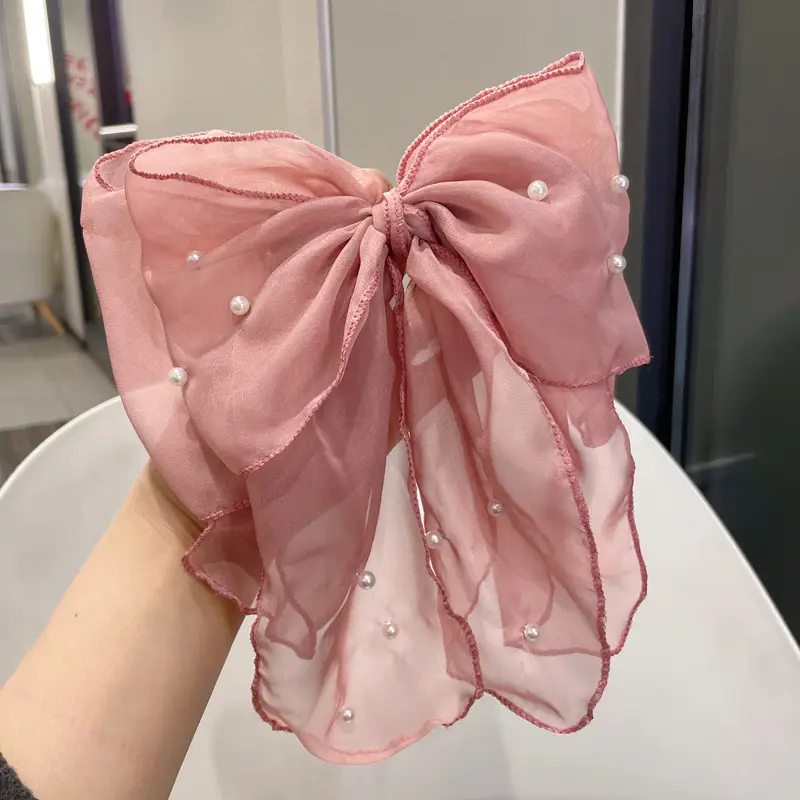 Super Fairy Chiffon Bow Hairpin Women's Back of Head Disc Hair Con Fluffy Hair Display Multi-headdress Korean Style Pearl Top Clip - Image 6
