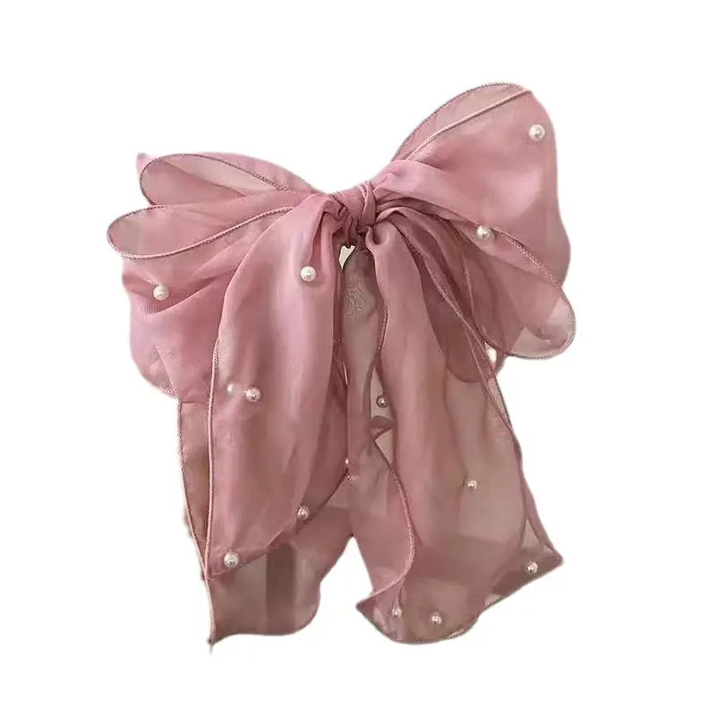 Super Fairy Chiffon Bow Hairpin Women's Back of Head Disc Hair Con Fluffy Hair Display Multi-headdress Korean Style Pearl Top Clip - Image 7