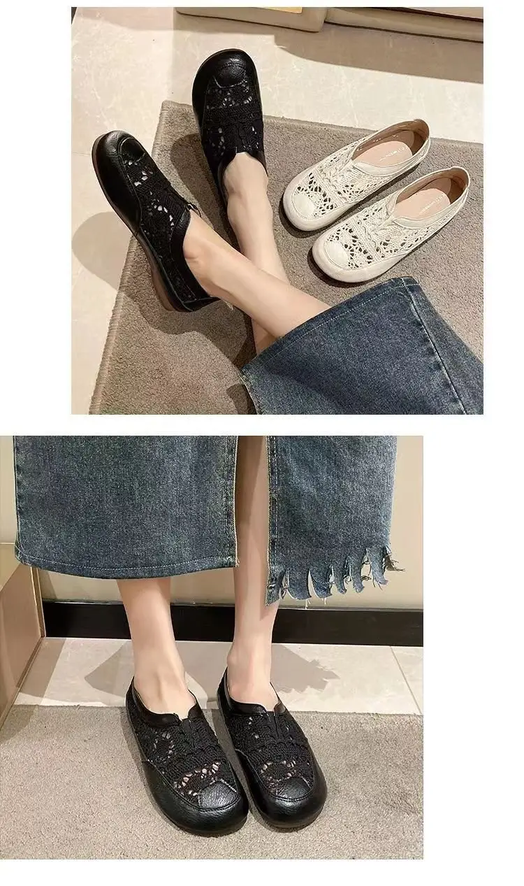 Old Beijing Cloth Shoes Women's 2024 New Summer Thin Breathable Mesh Surface Slip-on Hollow Small Chanel Style Fisherman Shoes — feature 2