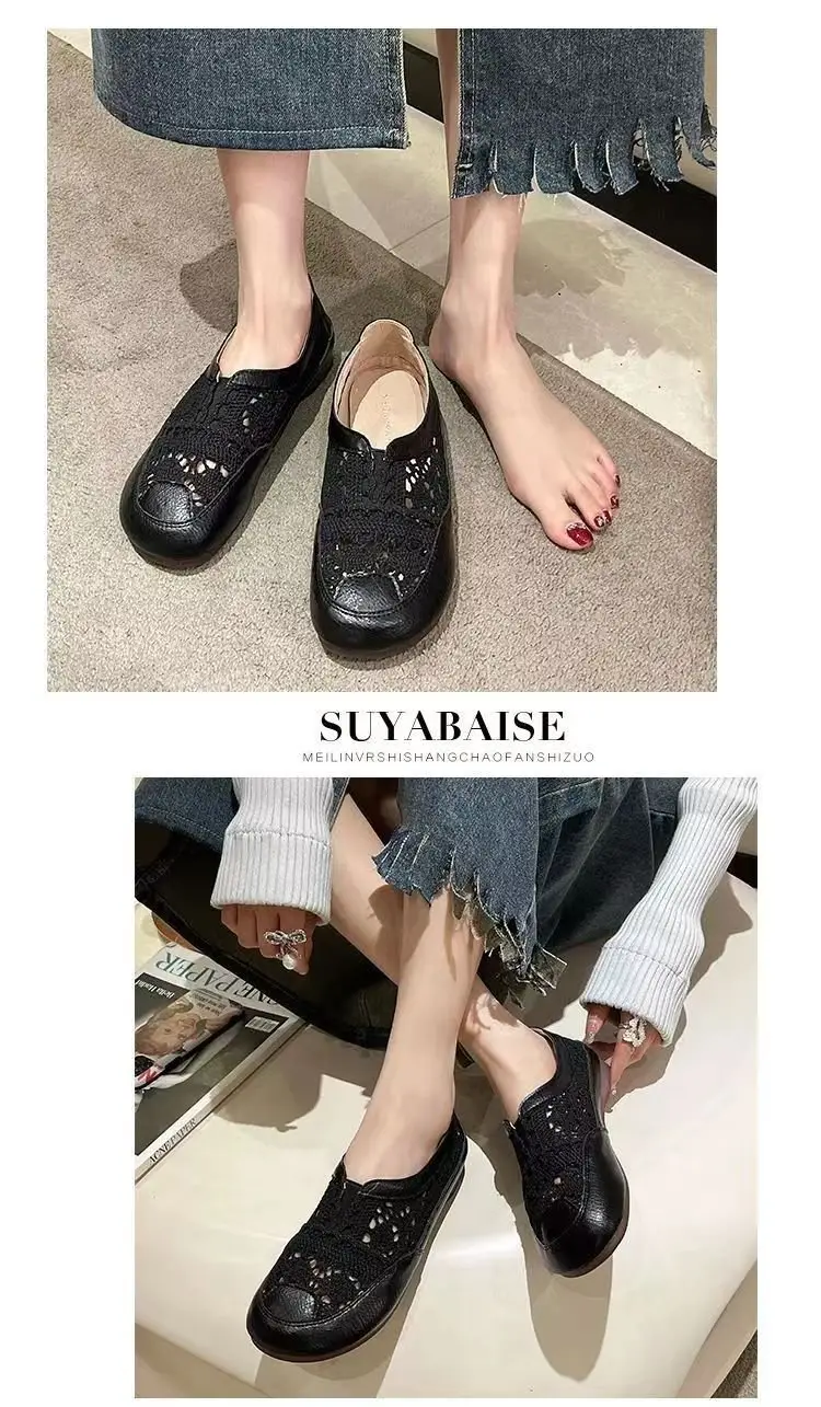 Old Beijing Cloth Shoes Women's 2024 New Summer Thin Breathable Mesh Surface Slip-on Hollow Small Chanel Style Fisherman Shoes — feature 3