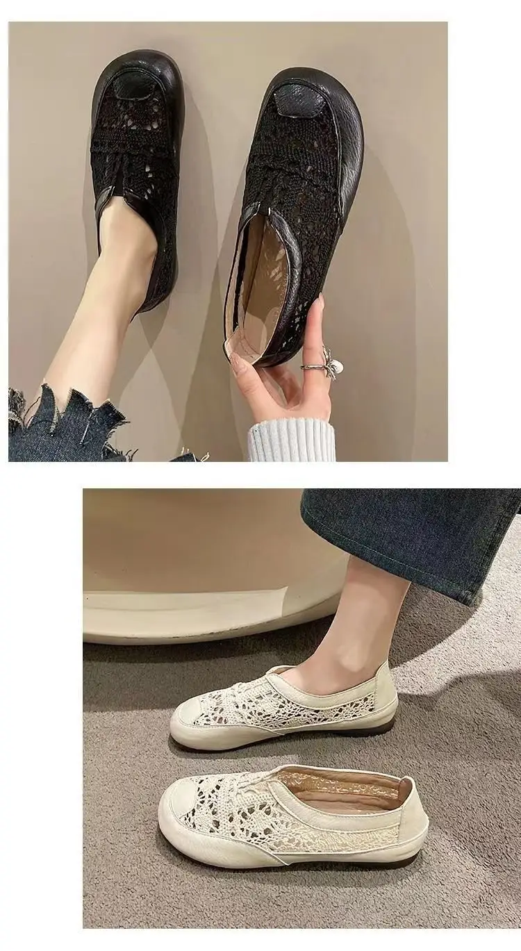 Old Beijing Cloth Shoes Women's 2024 New Summer Thin Breathable Mesh Surface Slip-on Hollow Small Chanel Style Fisherman Shoes — feature 4