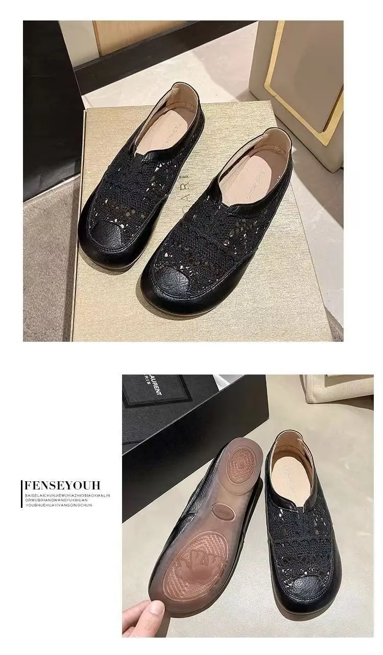 Old Beijing Cloth Shoes Women's 2024 New Summer Thin Breathable Mesh Surface Slip-on Hollow Small Chanel Style Fisherman Shoes — feature 6
