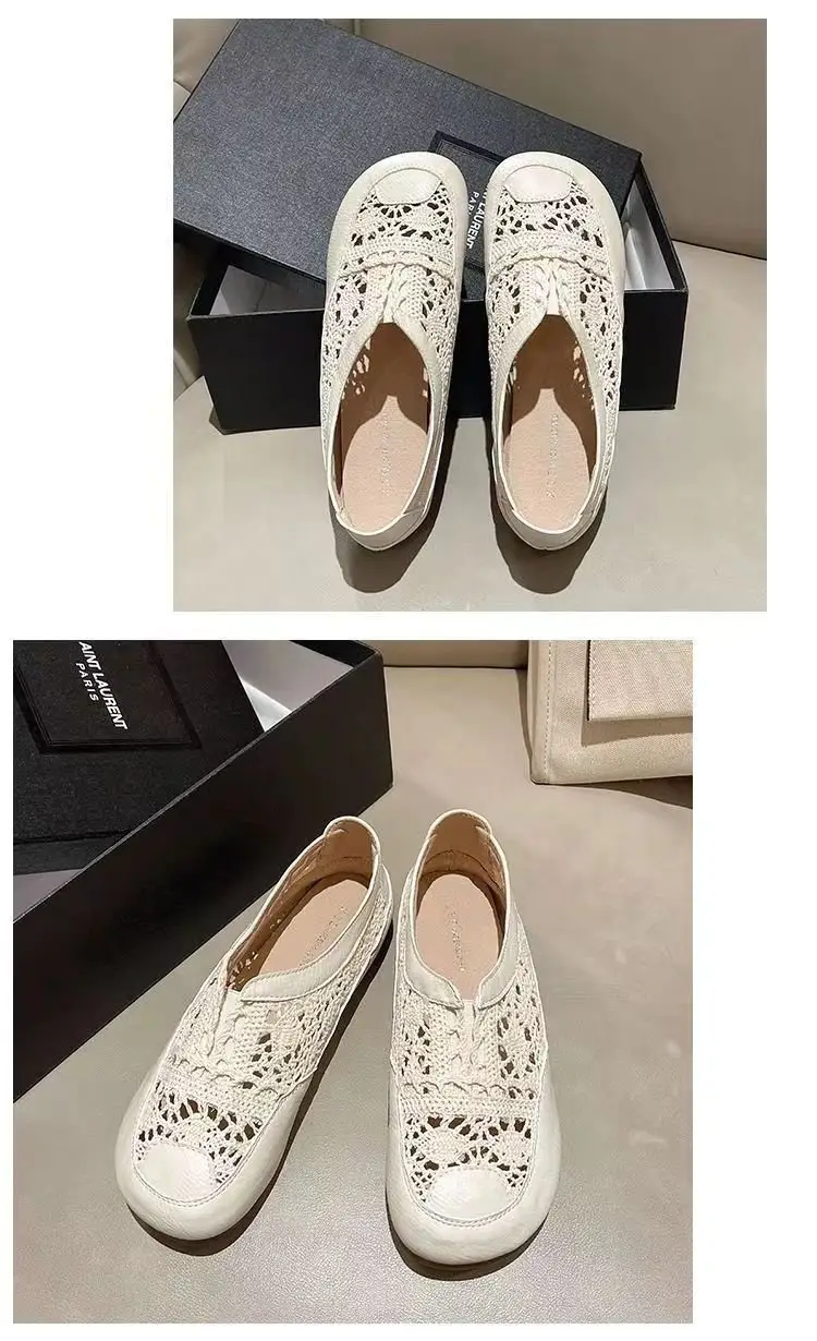 Old Beijing Cloth Shoes Women's 2024 New Summer Thin Breathable Mesh Surface Slip-on Hollow Small Chanel Style Fisherman Shoes — feature 7