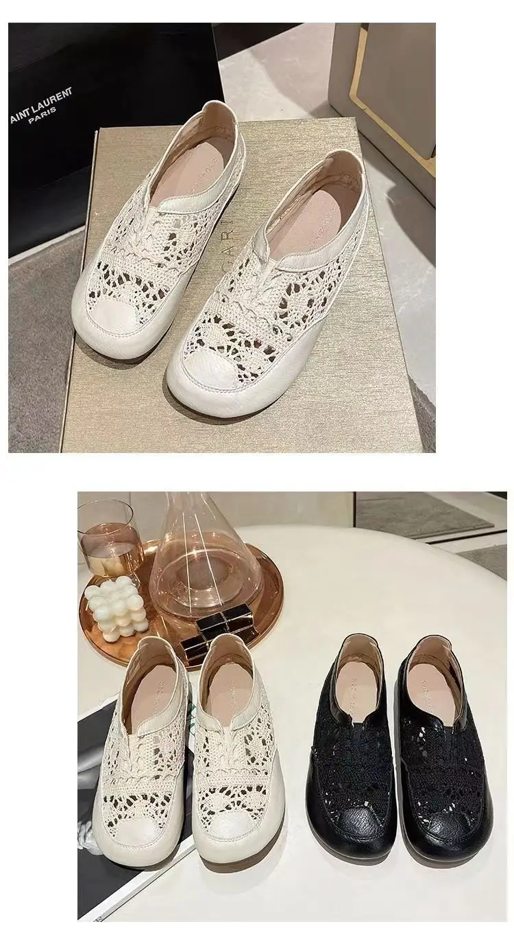 Old Beijing Cloth Shoes Women's 2024 New Summer Thin Breathable Mesh Surface Slip-on Hollow Small Chanel Style Fisherman Shoes — feature 8