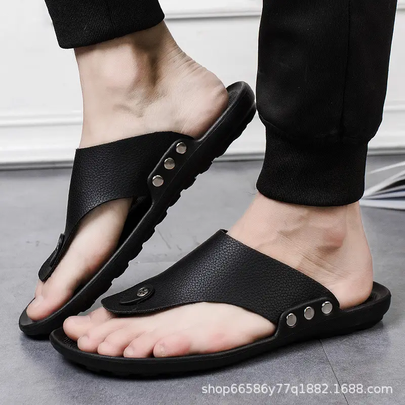 Summer New Men's Flip-Flops, Lightweight Men's Slippers for Going Out at Home, Genuine Leather Waterproof Trendy Men's Shoes, Foreign Trade Wholesale