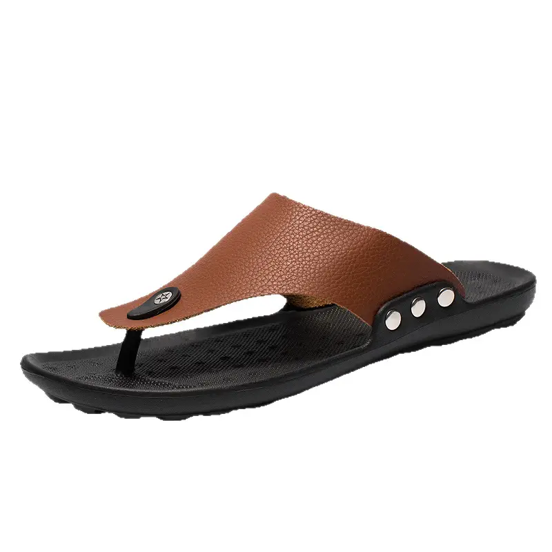Summer New Men's Flip-Flops, Lightweight Men's Slippers for Going Out at Home, Genuine Leather Waterproof Trendy Men's Shoes, Foreign Trade Wholesale