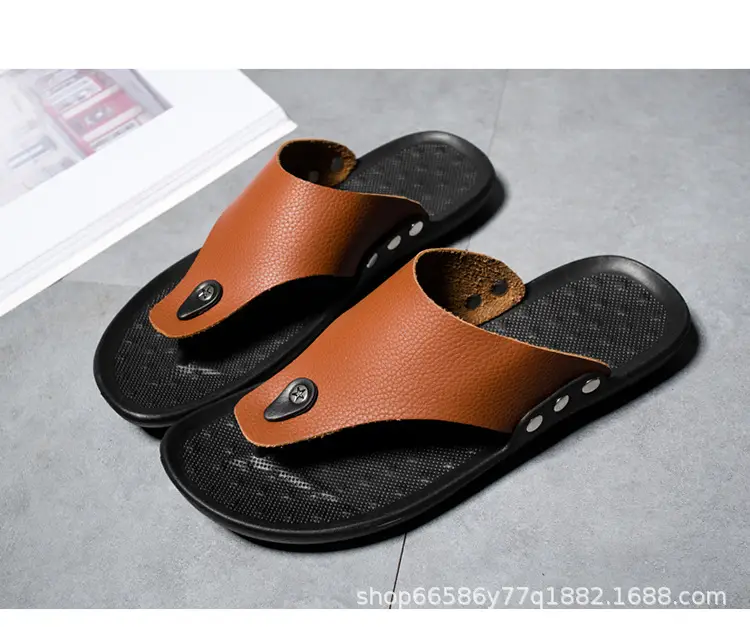 Summer New Men's Flip-Flops, Lightweight Men's Slippers for Going Out at Home, Genuine Leather Waterproof Trendy Men's Shoes, Foreign Trade Wholesale — feature 16