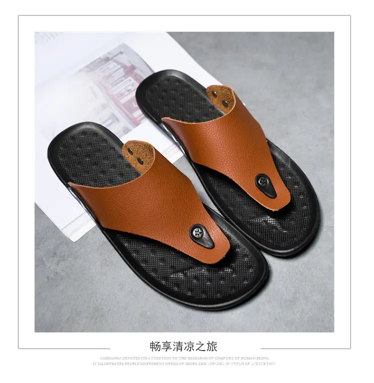 Summer New Men's Flip-Flops, Lightweight Men's Slippers for Going Out at Home, Genuine Leather Waterproof Trendy Men's Shoes, Foreign Trade Wholesale — feature 17