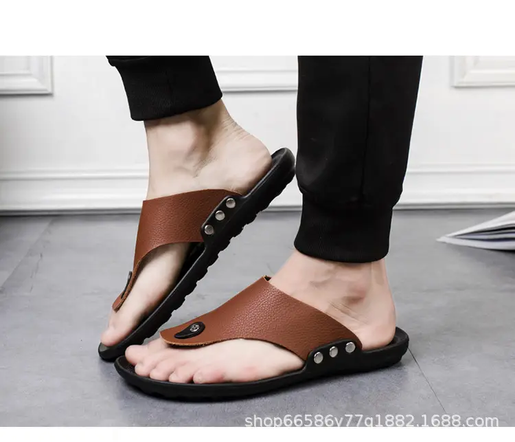 Summer New Men's Flip-Flops, Lightweight Men's Slippers for Going Out at Home, Genuine Leather Waterproof Trendy Men's Shoes, Foreign Trade Wholesale — feature 19