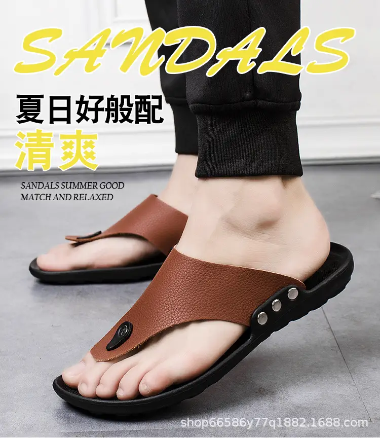 Summer New Men's Flip-Flops, Lightweight Men's Slippers for Going Out at Home, Genuine Leather Waterproof Trendy Men's Shoes, Foreign Trade Wholesale — feature 2