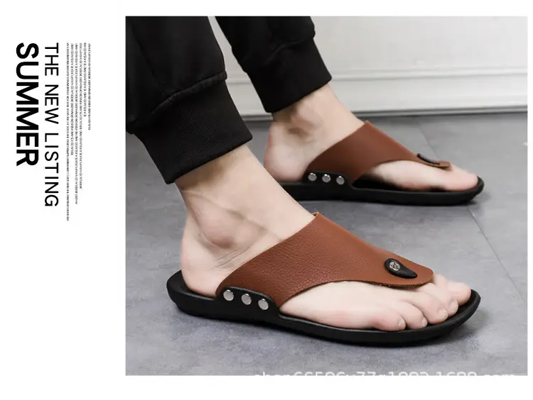 Summer New Men's Flip-Flops, Lightweight Men's Slippers for Going Out at Home, Genuine Leather Waterproof Trendy Men's Shoes, Foreign Trade Wholesale — feature 20
