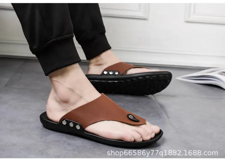 Summer New Men's Flip-Flops, Lightweight Men's Slippers for Going Out at Home, Genuine Leather Waterproof Trendy Men's Shoes, Foreign Trade Wholesale — feature 22