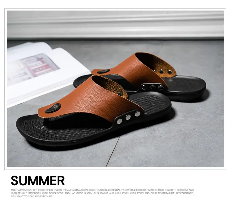 Summer New Men's Flip-Flops, Lightweight Men's Slippers for Going Out at Home, Genuine Leather Waterproof Trendy Men's Shoes, Foreign Trade Wholesale — feature 23