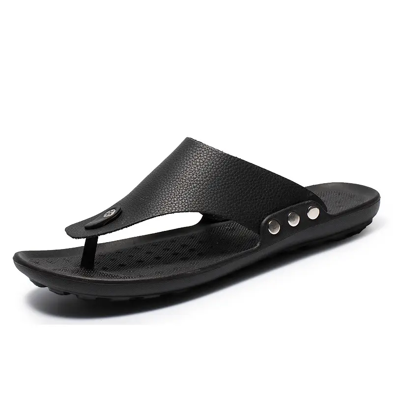 Summer New Men's Flip-Flops, Lightweight Men's Slippers for Going Out at Home, Genuine Leather Waterproof Trendy Men's Shoes, Foreign Trade Wholesale