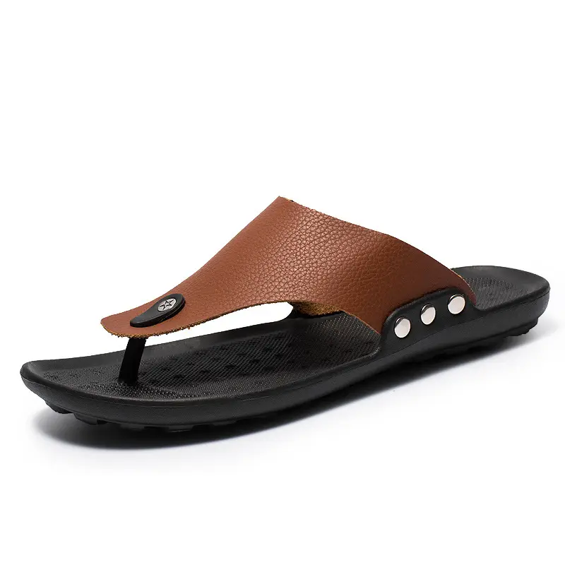 Summer New Men's Flip-Flops, Lightweight Men's Slippers for Going Out at Home, Genuine Leather Waterproof Trendy Men's Shoes, Foreign Trade Wholesale