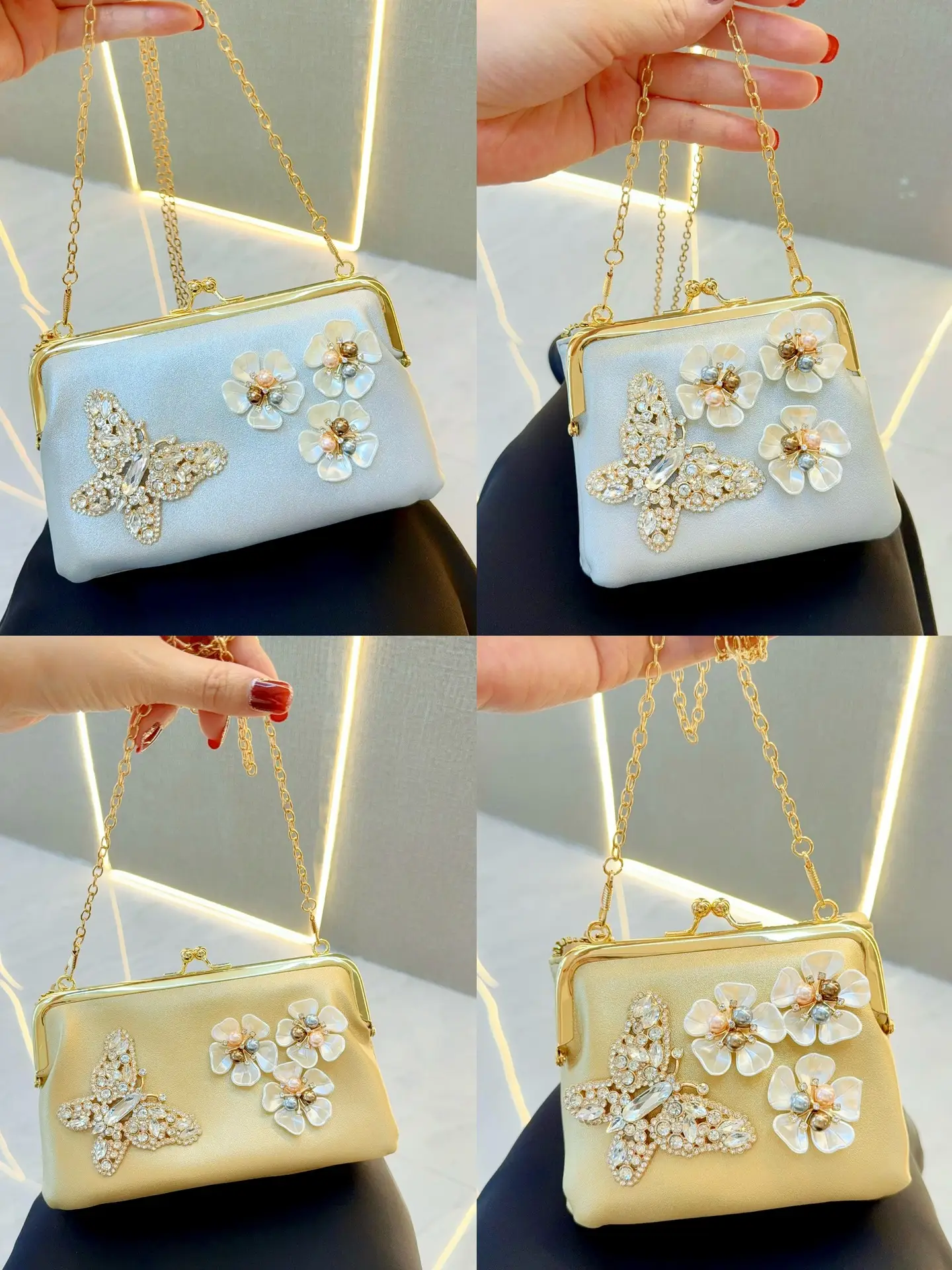 Golden Rhinestone Pearl Clutch Bag for Women - Image 8