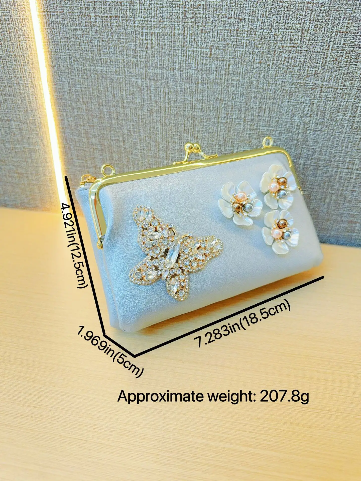 Golden Rhinestone Pearl Clutch Bag for Women - Image 9