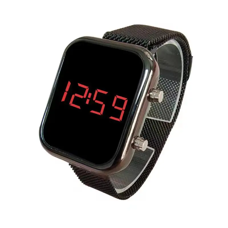 LED Digital Watch with Gold Black Mesh Band