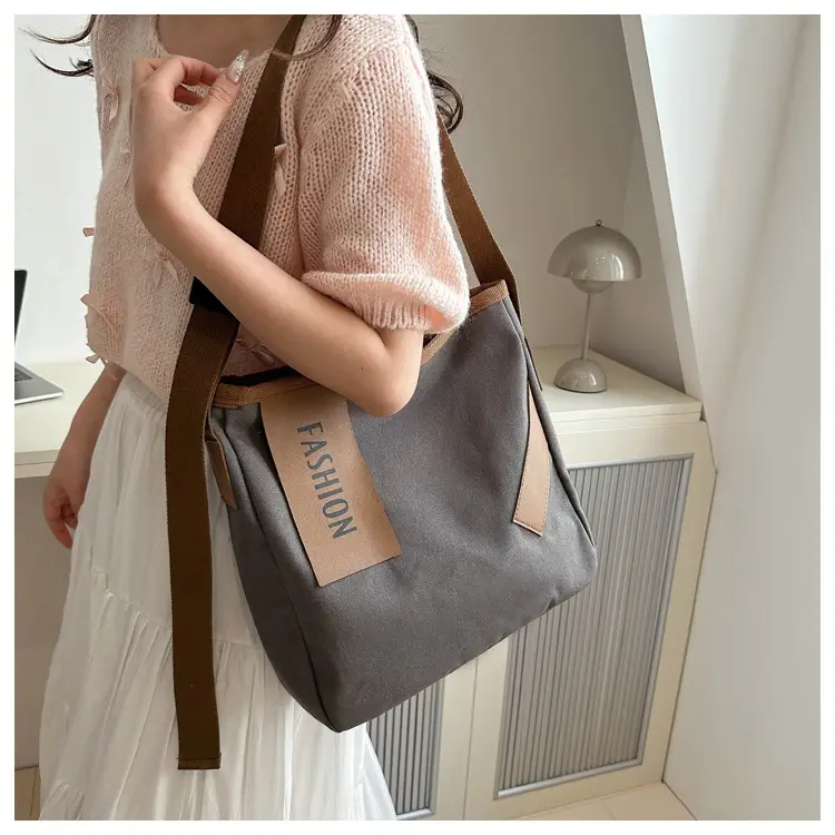 Women Canvas Shoulder Bag Black Brown Contrast 2024 — feature 12