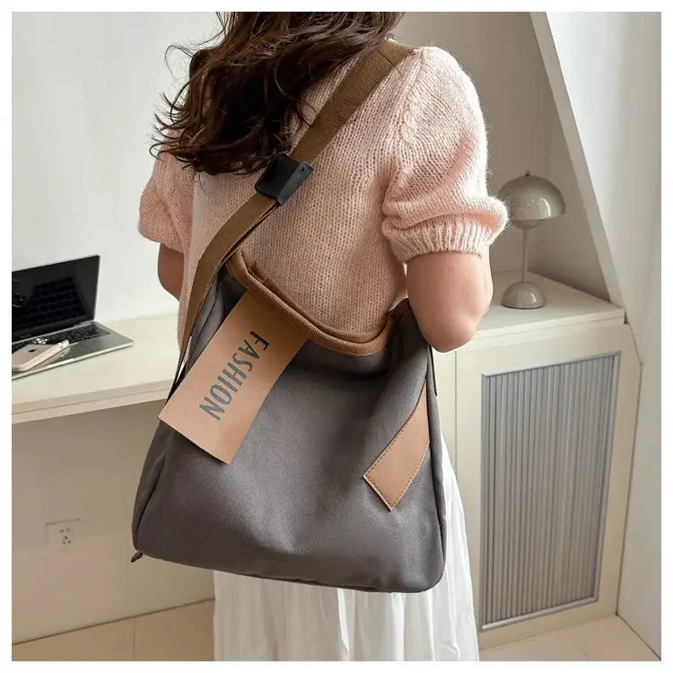 Women Canvas Shoulder Bag Black Brown Contrast 2024 — feature 13