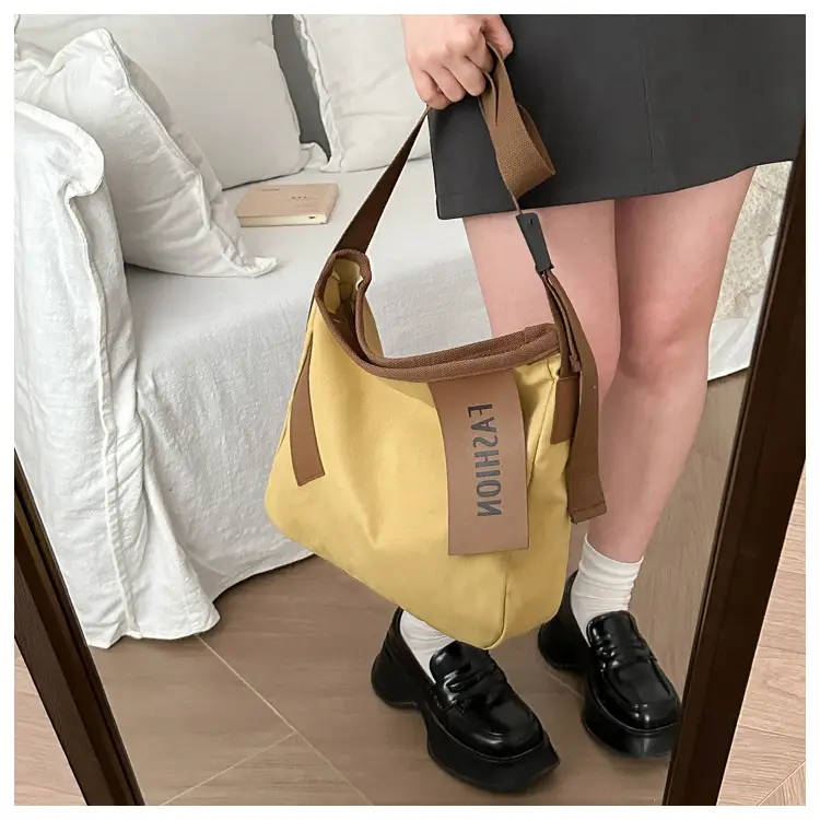 Women Canvas Shoulder Bag Black Brown Contrast 2024 — feature 16