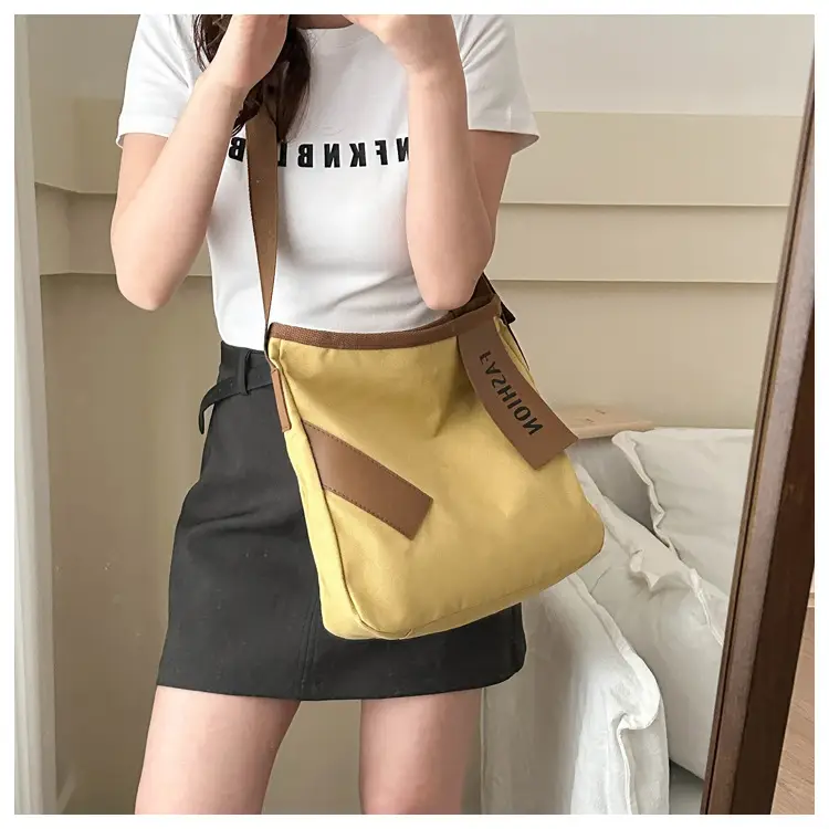 Women Canvas Shoulder Bag Black Brown Contrast 2024 — feature 18