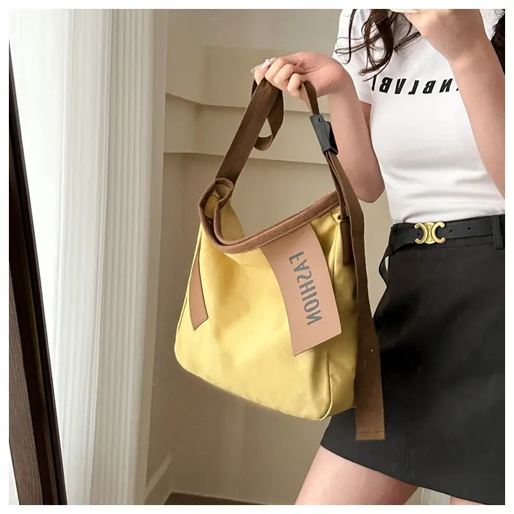 Women Canvas Shoulder Bag Black Brown Contrast 2024 — feature 19