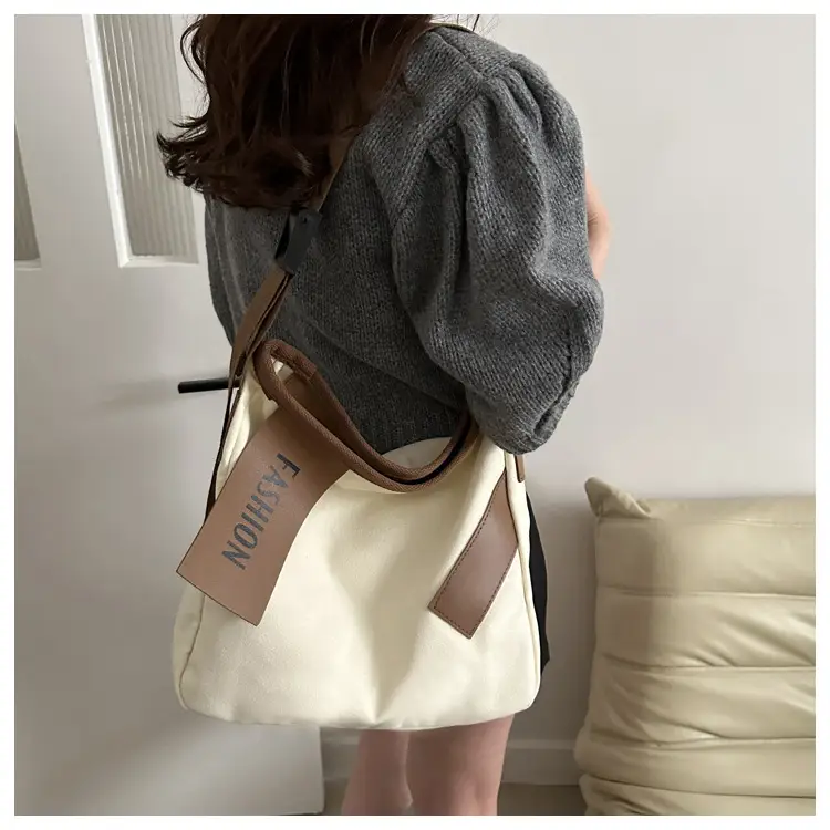 Women Canvas Shoulder Bag Black Brown Contrast 2024 — feature 20
