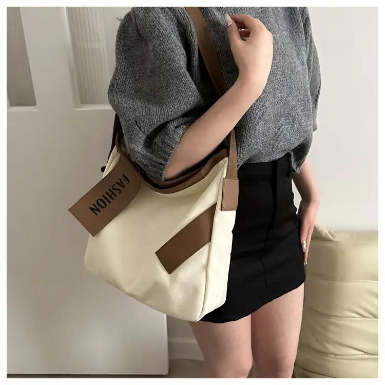 Women Canvas Shoulder Bag Black Brown Contrast 2024 — feature 21