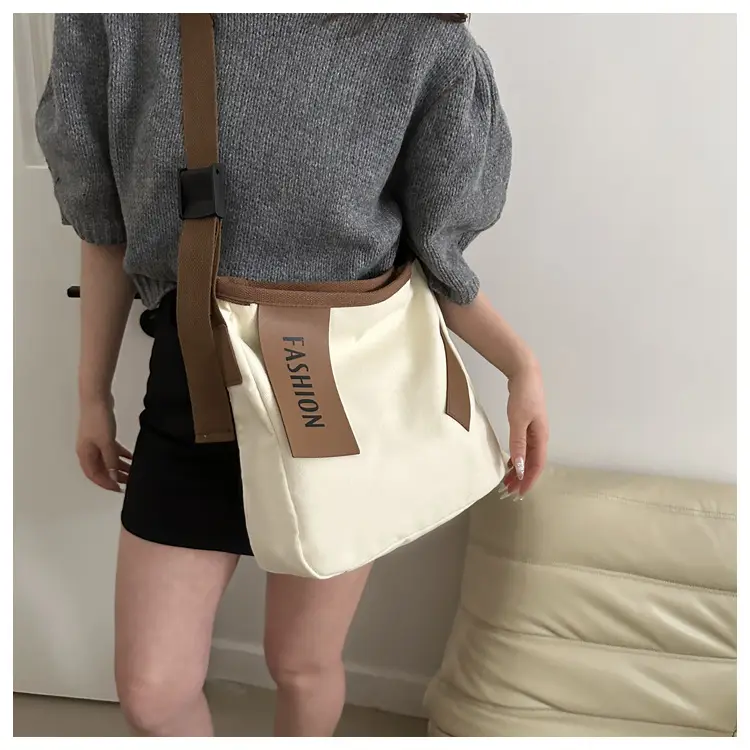 Women Canvas Shoulder Bag Black Brown Contrast 2024 — feature 22