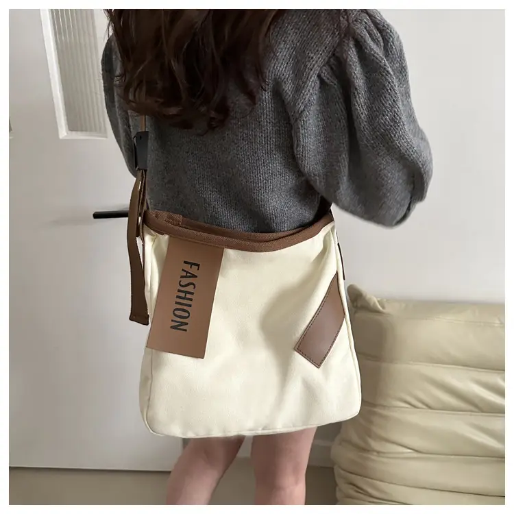 Women Canvas Shoulder Bag Black Brown Contrast 2024 — feature 23