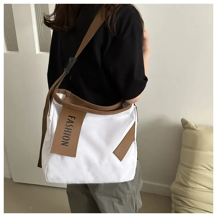 Women Canvas Shoulder Bag Black Brown Contrast 2024 — feature 25