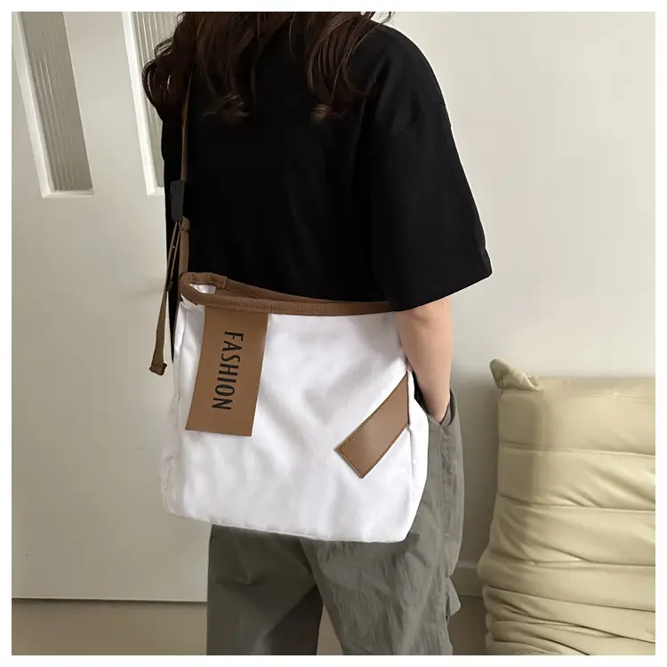 Women Canvas Shoulder Bag Black Brown Contrast 2024 — feature 27