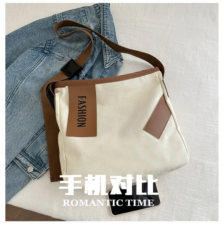 Women Canvas Shoulder Bag Black Brown Contrast 2024 — feature 5